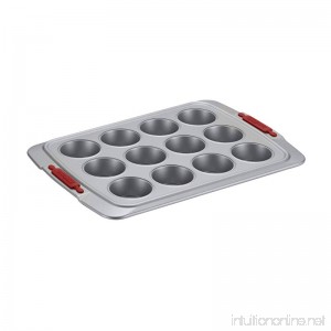 Cake Boss Deluxe Nonstick Bakeware 12-Cup Muffin Pan Gray with Red Silicone Grips - B00FB9RK4Y